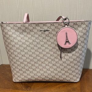 Karl Lagerfeld Monogram Tote in Pink and Cream